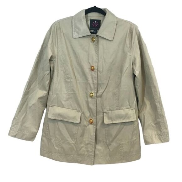 ISAAC MIZRAHI Live Size S Beige Trench Coat Light Jacket Toggle Pockets - Picture 1 of 8